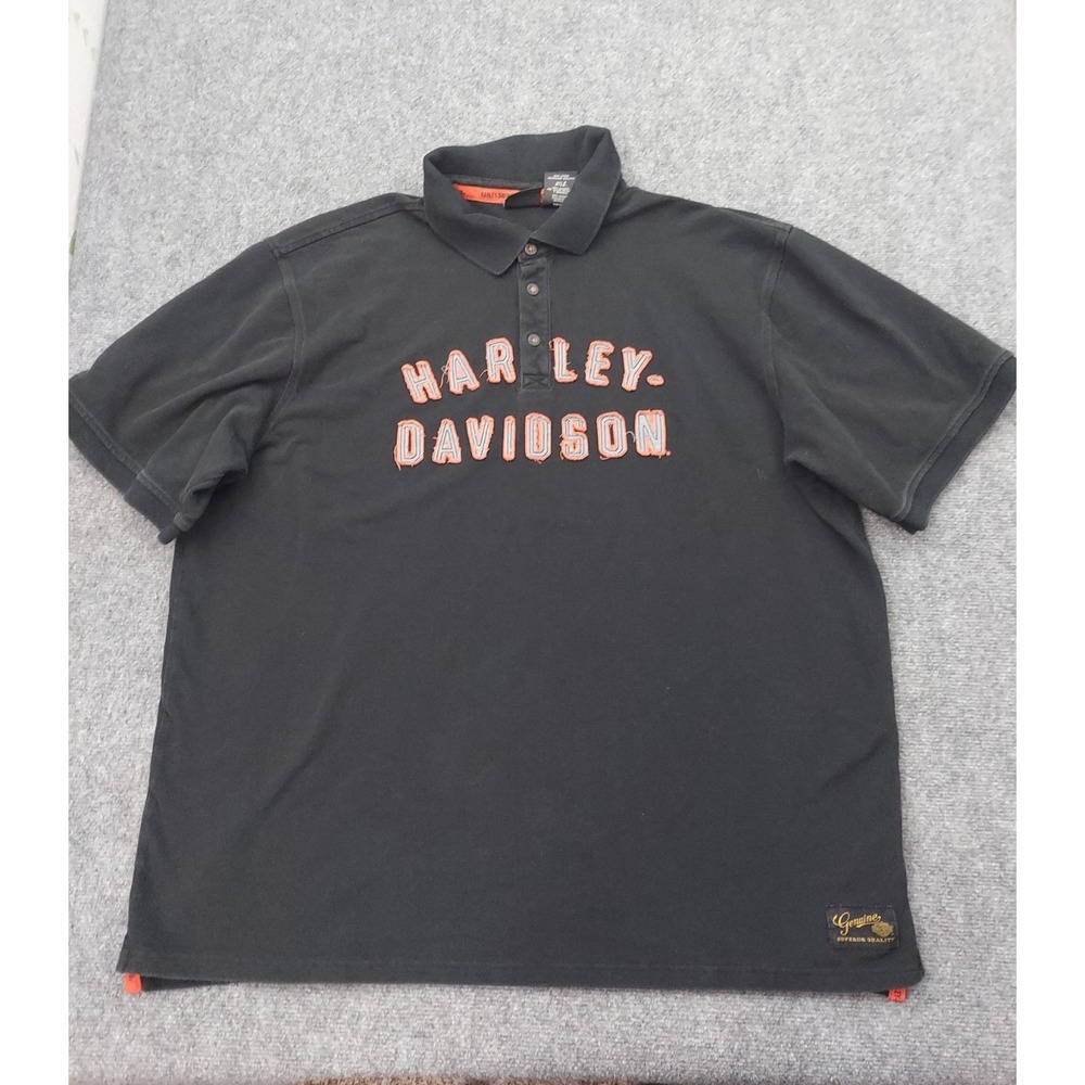 HARLEY DAVIDSON Shirt Mens 3XL Black Polo Stitched Logo Short Sleeve Biker